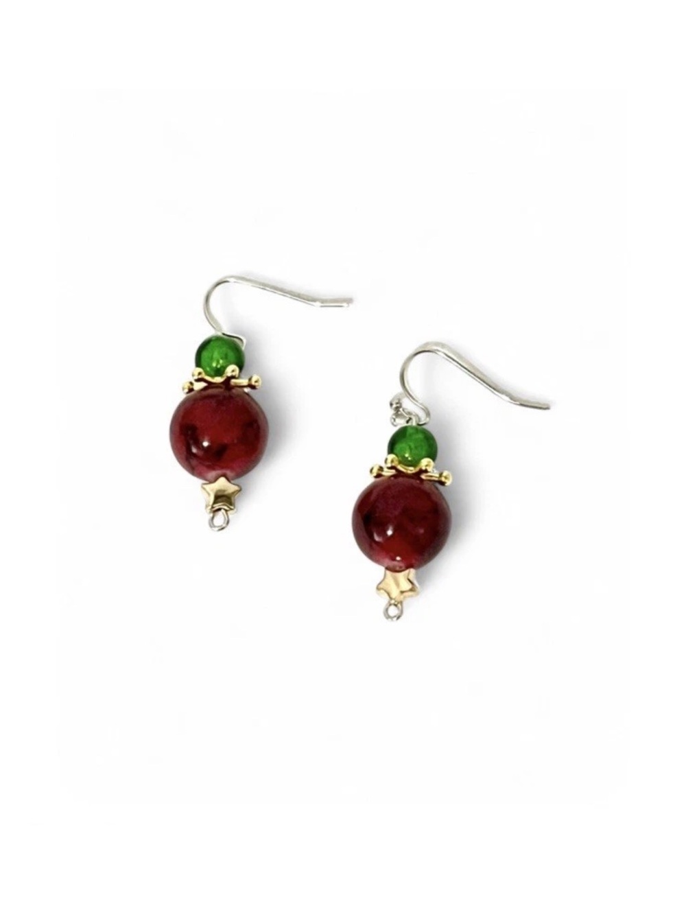 Christmas Bead Dangle Drop Earrings Red Green Gold Tone Holiday Ornament Festiv